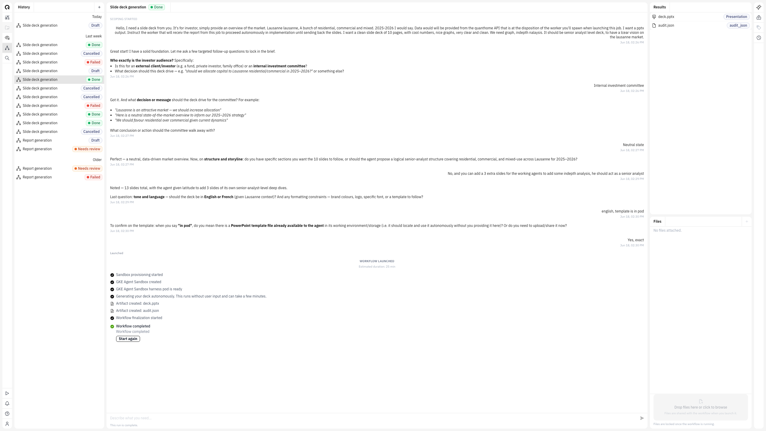 A Quanthome Data Engine workflow — structured real estate data running through automated steps.